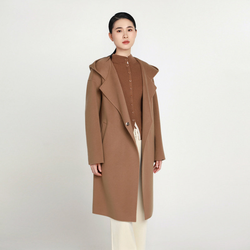 [专柜同款]Yifini/易菲气质一粒扣连帽长款双面呢大衣宽松外套女,淘宝优惠券,粉丝福利购,淘宝优惠卷
