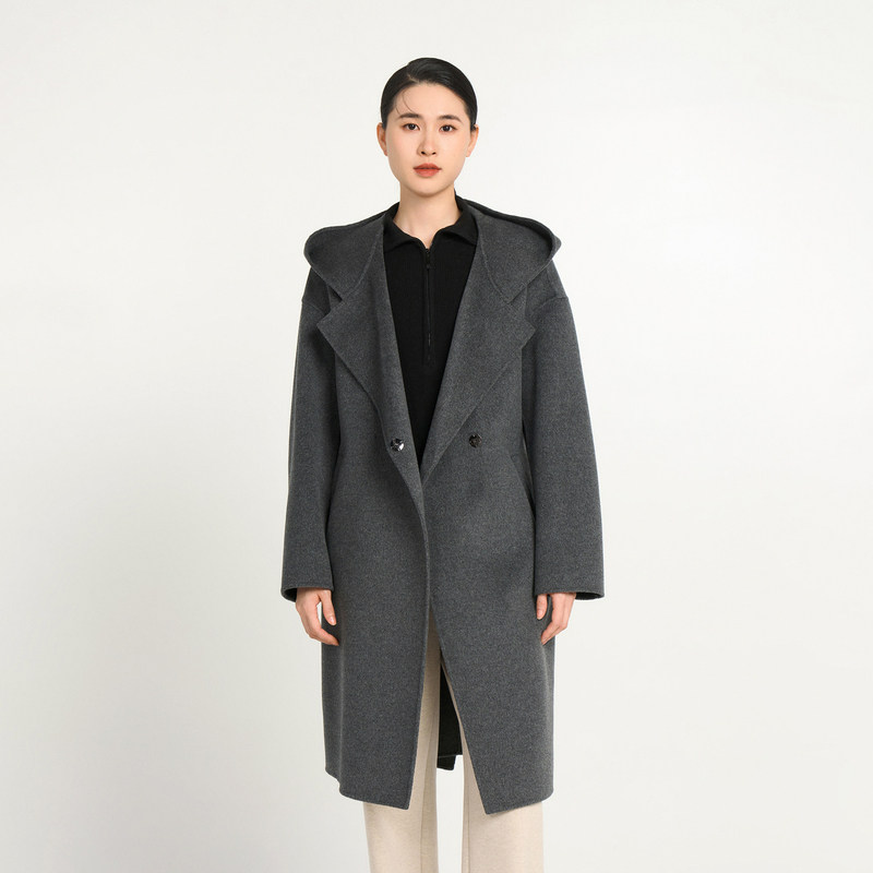 [专柜同款]Yifini/易菲气质一粒扣连帽长款双面呢大衣宽松外套女,淘宝优惠券,粉丝福利购,淘宝优惠卷