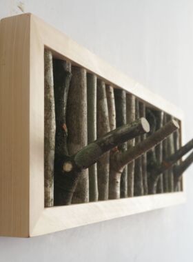 原木风实木树枝墙面挂衣钩收纳
