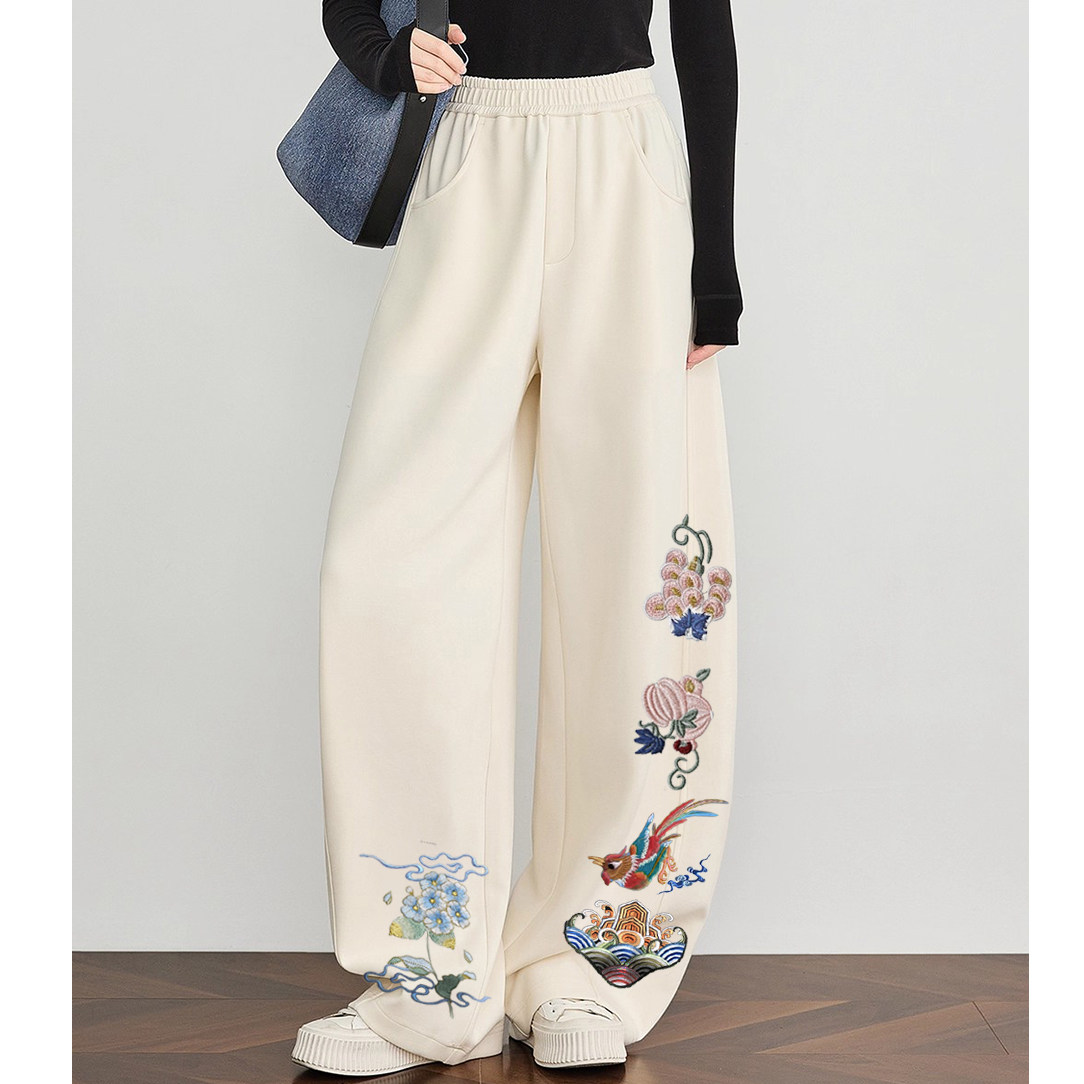 高档纯棉中式刺绣2025新款秋冬加绒香蕉裤休闲裤女宽松显瘦长裤子,淘宝优惠券,粉丝福利购,淘宝优惠卷