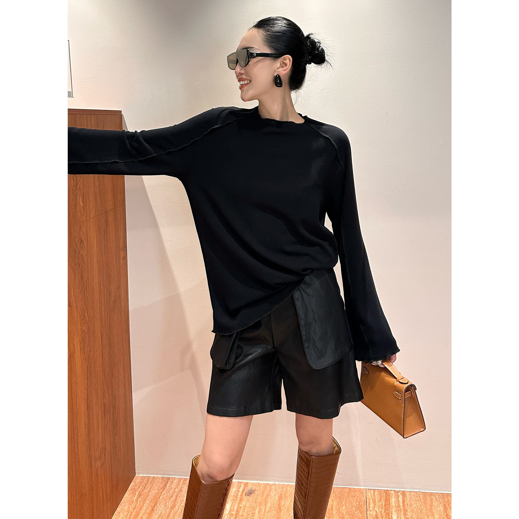 紫紫 双兜廓短裤 超A蛋白皮裤春秋显瘦皮短裤外穿显瘦黑短裤子女,淘宝优惠券,粉丝福利购,淘宝优惠卷