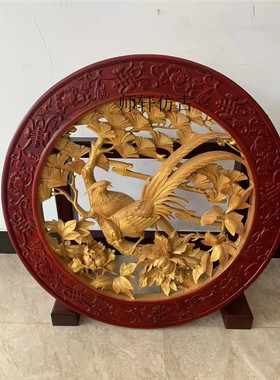 圆盘挂件背景墙仿古东阳木雕