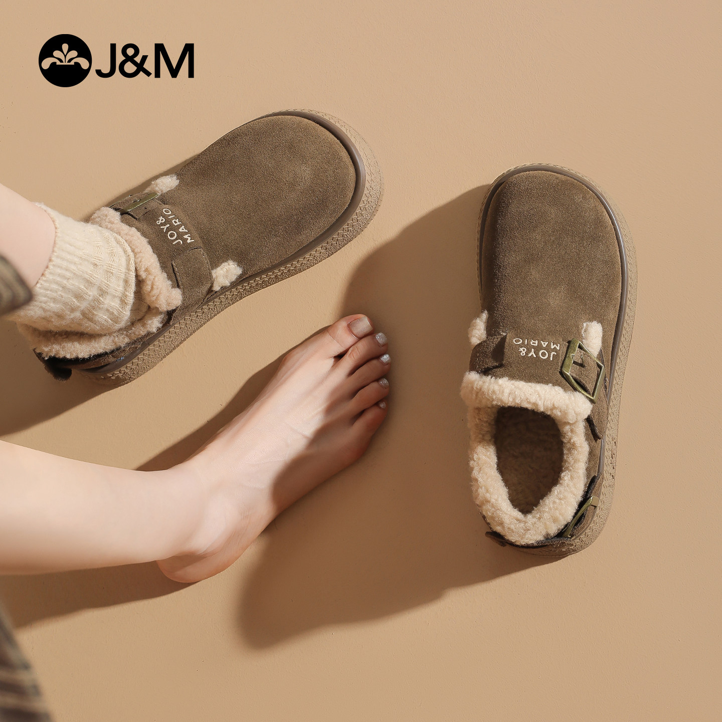 快乐玛丽勃肯鞋女2025冬新款加绒一脚蹬厚底防滑毛毛雪地靴棉鞋,淘宝优惠券,粉丝福利购,淘宝优惠卷