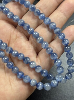 约6.8-7mm天然渐变猫眼蓝晶石圆珠半成品38cm长DIY项链手链配珠