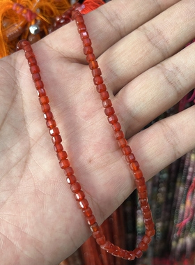 3.5mm正红色天然红玛瑙方糖散珠半成品DIY项链手链配珠隔珠锁骨链