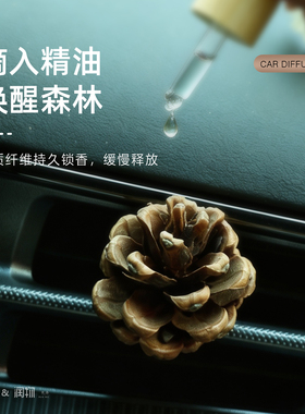 天然松果车载出风口香薰摆件