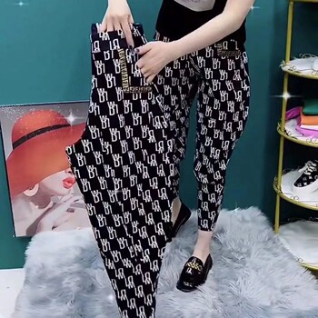 ປີ 2023 ໂສ້ງຂາຍາວກາງແຈ້ງ Harem Pants Women's Bloomers Printed Thin Carrot Pants Tie-Leg Martin Pants