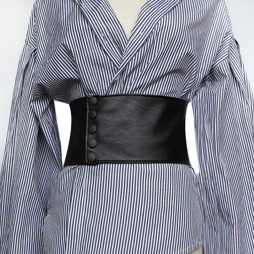 腰封外搭女装饰配裙子外穿复古束腰松紧宽黑腰带时尚韩版衬衫简约 - 图1