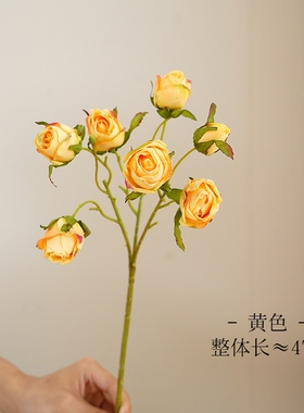 欧式复古仿真焦边玫瑰 室内酒店装饰摆件婚庆布景绢花单枝7头玫瑰