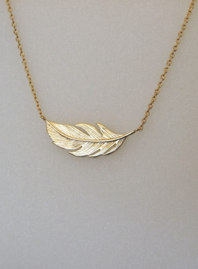 MINIBLOOM 鎏金质感金色羽毛纯银项链法式浪漫文艺女生羽翼