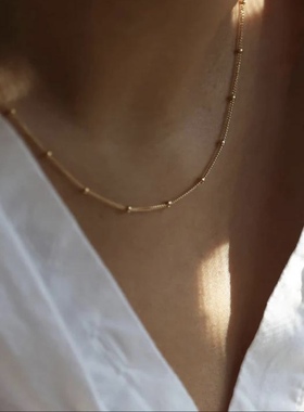 MINI BLOOM 金豆豆素项链美国14k包金锁骨链叠戴链不褪色