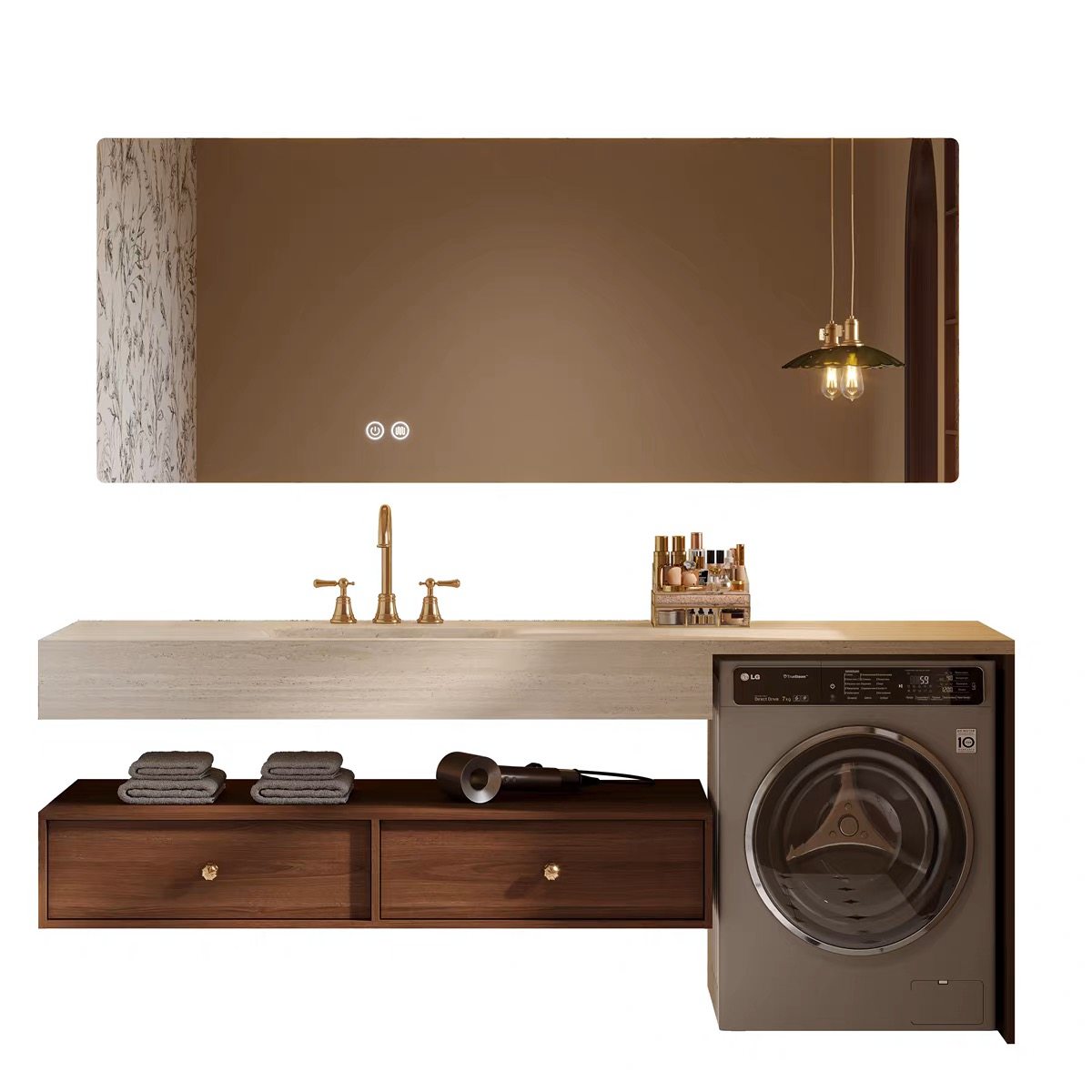 中古风阳台洗衣机柜组合岩板热弯一体盆浴室柜卫生间洗漱台浴室柜,淘宝优惠券,粉丝福利购,淘宝优惠卷