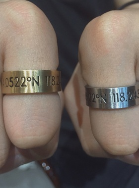 KORKEN欧美风钛钢经纬度情侣戒指