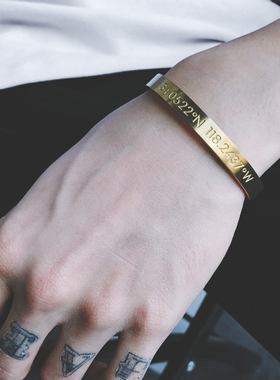 KORKEN欧美经纬度男优质钛钢手镯