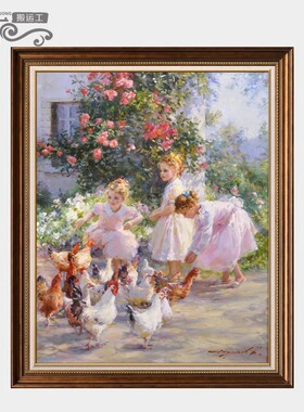 世界名画美式欧式现代印象手绘儿童人物客厅油画来图定制装饰挂画