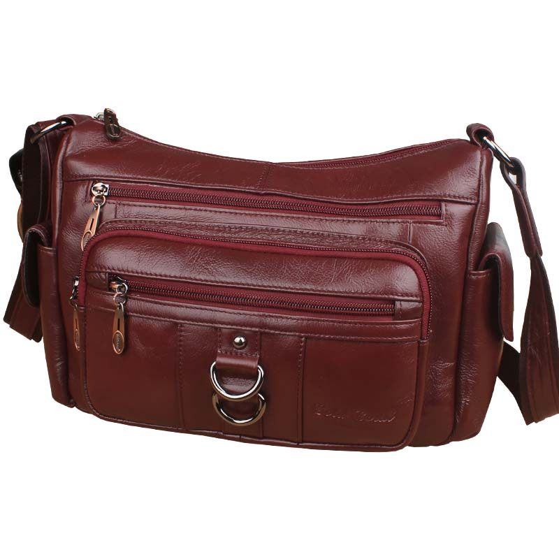 中年女士头层牛皮妈妈包小方斜挎包 轻购运动户外女士包袋