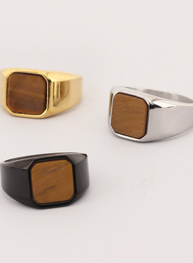 men stainless steel PUNK rings hiphop  golden ring agate2026