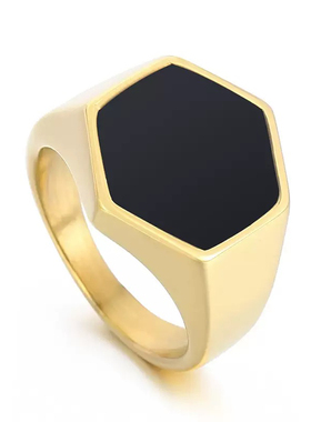 Men rings hexagon hip-hop golden stainless steel fashion2026