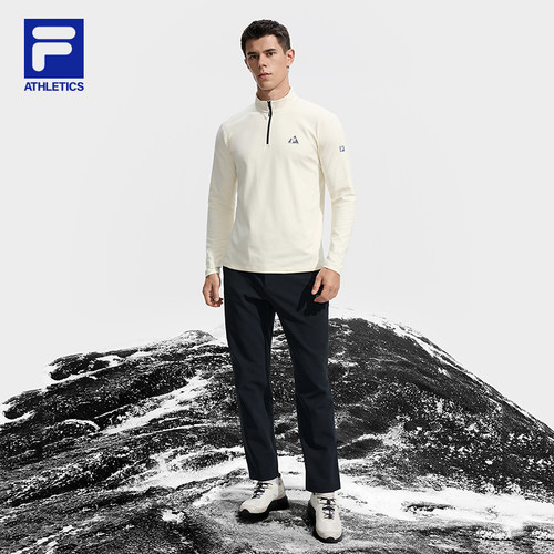 加绒|黄景瑜同款FILA斐乐长袖T恤男2025冬新款户外半拉链打底上衣 - 图2