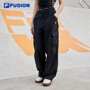 FILA FUSION斐乐潮牌梭织长裤女2024夏季新款时尚休闲宽松阔腿裤