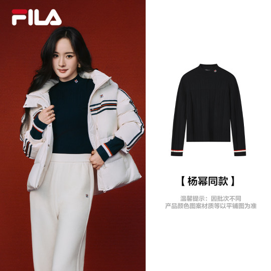 杨幂同款FILA 斐乐官方女编织衫冬季新款时尚修身小高领套头毛衣
