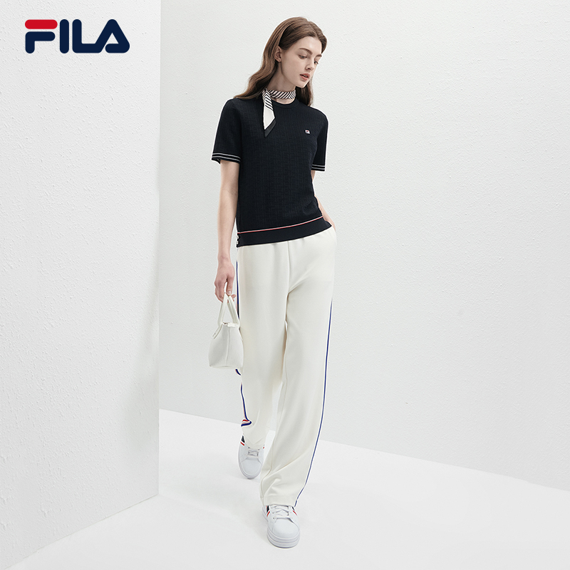 FILA 斐乐官方女子编织衫2024夏季新款时尚休闲简约基础短袖上衣 - 图2