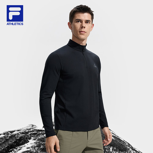 加绒|黄景瑜同款FILA斐乐长袖T恤男2025冬新款户外半拉链打底上衣 - 图1