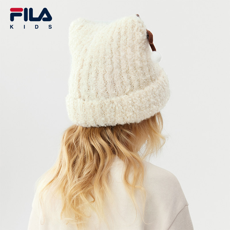 FILA KIDS斐乐儿童帽子2025年冬季新款女小童户外保暖针织雪绒帽,淘宝优惠券,粉丝福利购,淘宝优惠卷