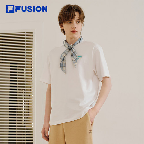FILA FUSION斐乐潮牌情侣款针织短袖衫2026夏新款宽松凉感纯棉T恤 - 图1