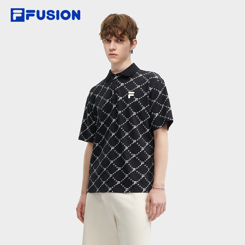 FILA FUSION斐乐潮牌短袖POLO衫男2024夏季老花针织休闲翻领T恤衫 - 图3