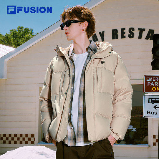 FILA FUSION斐乐潮牌情侣款羽绒服2025冬季新款宽松保暖连帽外套