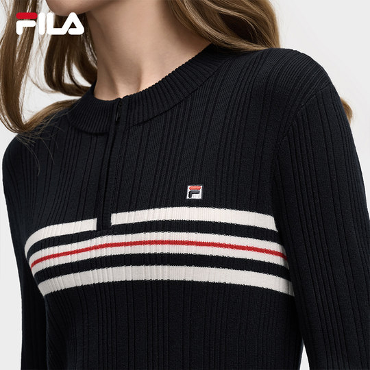 FILA 斐乐官方女子编织连衣裙2025冬季新款时尚修身连身毛衣长裙