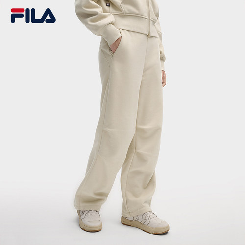 FILA 斐乐官方女士针织长裤2025冬季新款时尚休闲加绒宽松直筒裤 - 图0