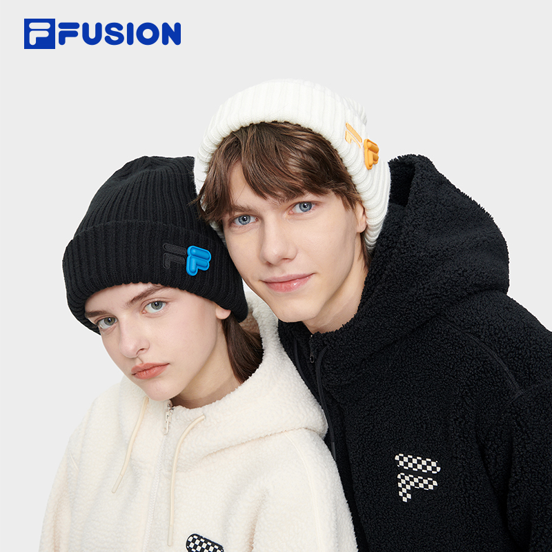 FILA FUSION斐乐潮牌情侣款小F多彩针织帽时尚毛线帽保暖针织帽 - 图1