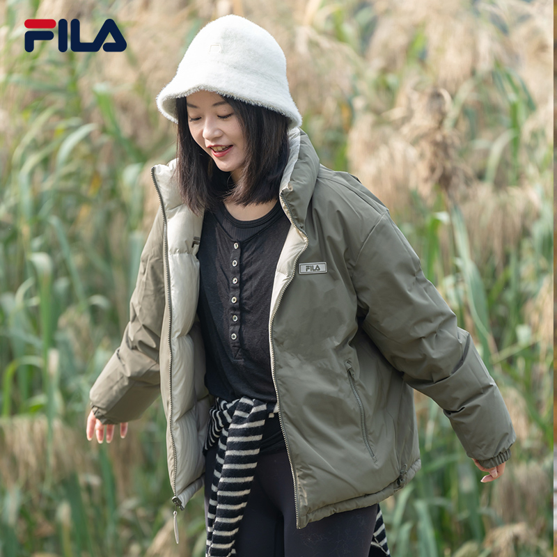 FILA斐乐双面穿外套女2025冬新面包服防泼水防污保暖情侣羽绒服男