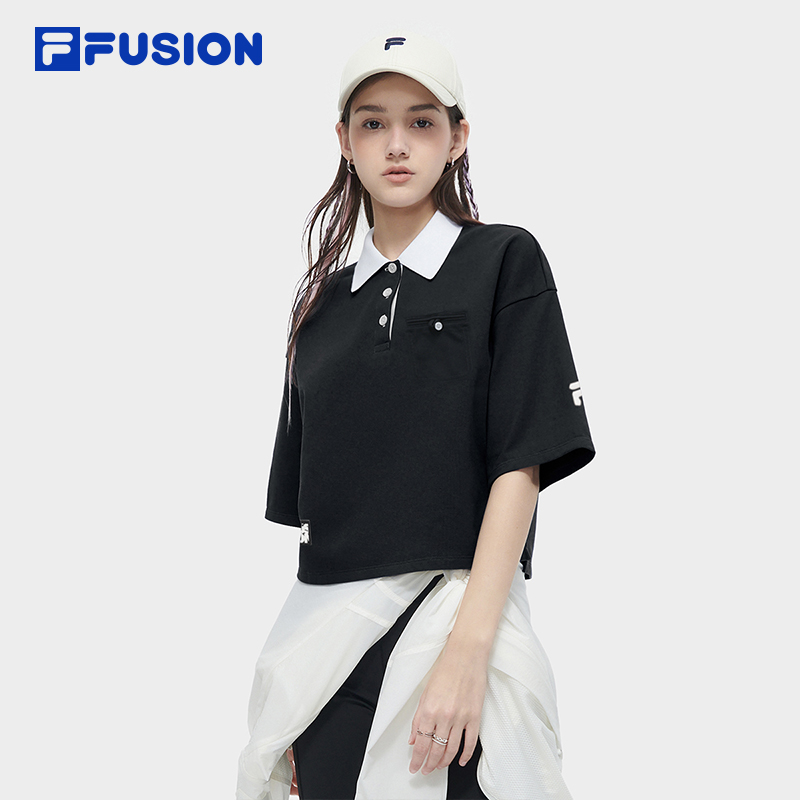 FILA FUSION斐乐潮牌女子短袖POLO衫2024夏季短款宽松潮流运动T恤 - 图0