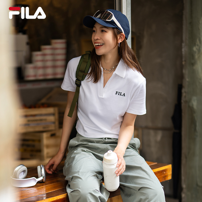 FILA 斐乐女子短袖POLO衫2024夏季新款短版透气修身显瘦翻领T恤女 - 图0