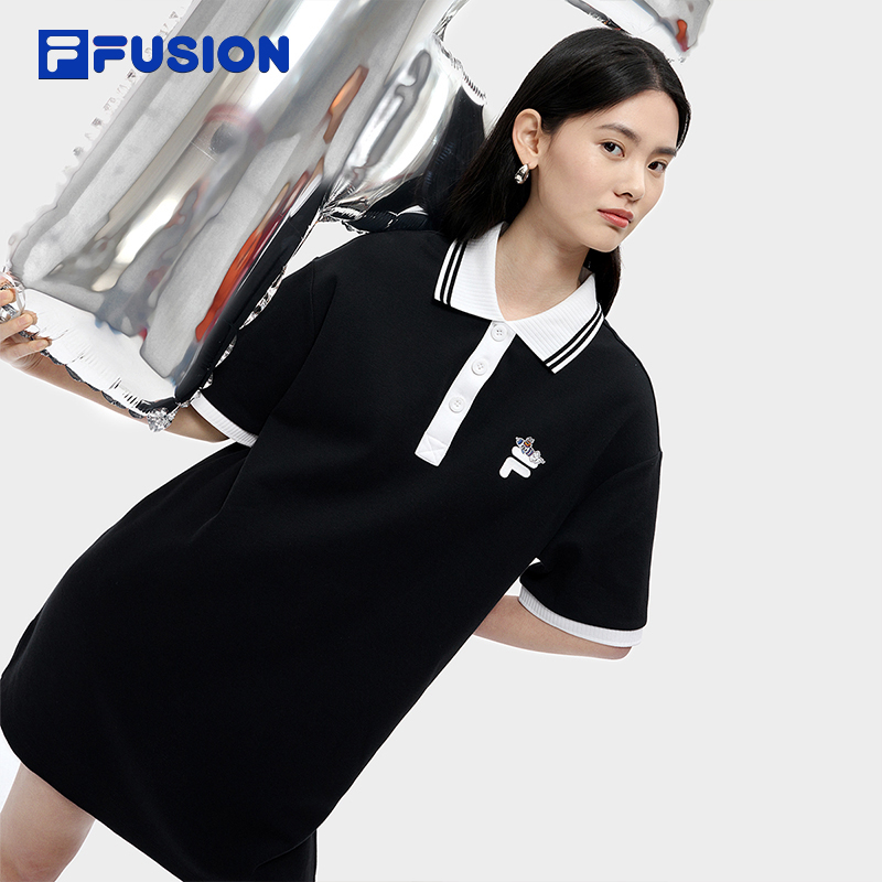 FILA FUSION斐乐潮牌连衣裙女夏季休闲时尚宽松简约长裙POLO裙子 - 图1