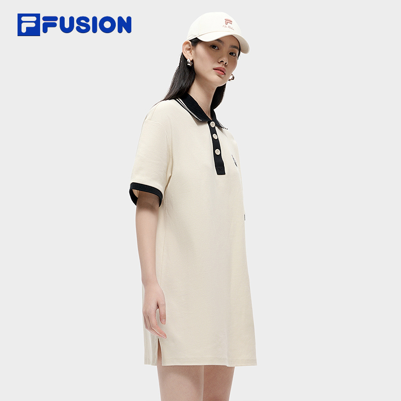 FILA FUSION斐乐潮牌连衣裙女夏季休闲时尚宽松简约长裙POLO裙子 - 图0