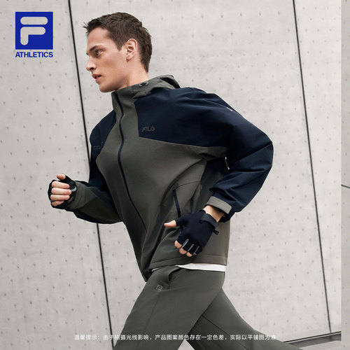 FILA 斐乐官方男士梭织外套2026春新款健身运动宽松拼色连帽上衣 - 图0
