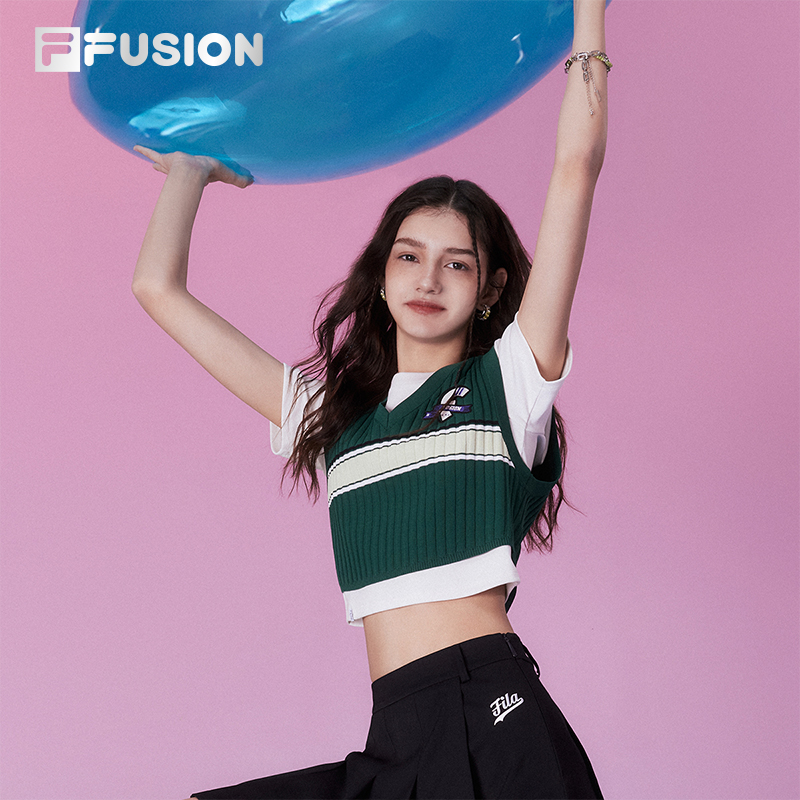 FILA FUSION斐乐潮牌女子上衣两件套2024夏新款时尚休闲修身上衣 - 图1