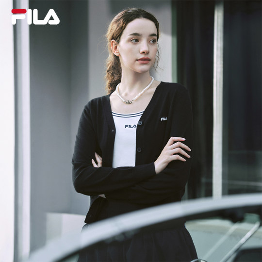 FILA 斐乐官方女编织衫外套秋季新款时尚休闲羊毛上衣长袖毛衣