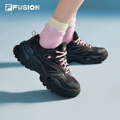 软糖鞋丨FILA FUSION 斐乐潮牌女鞋厚底增高运动鞋网面黑色老爹鞋