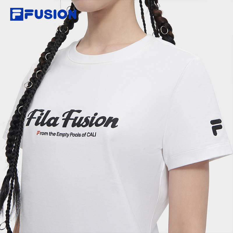 FILA FUSION斐乐潮牌女子针织短袖衫2024夏季新款时尚纯棉百搭T恤 - 图3