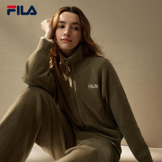 FILA 斐乐官方编织衫外套女冬季新款宽松长袖保暖毛衣雪花绒上衣