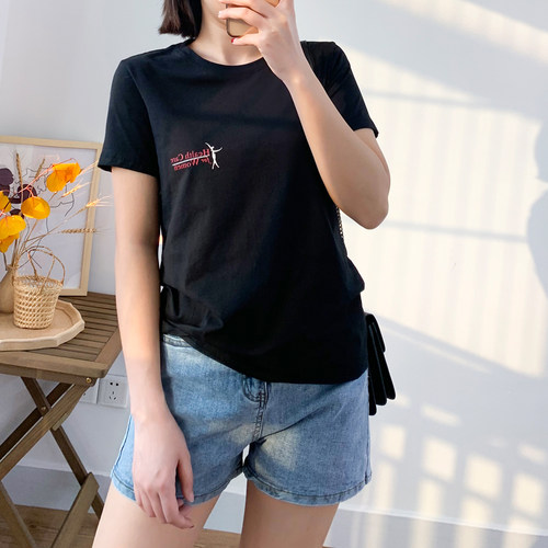 COCO大码女装2021夏新款英文字母印花T恤胖mm百搭显瘦休闲短袖潮 - 图0
