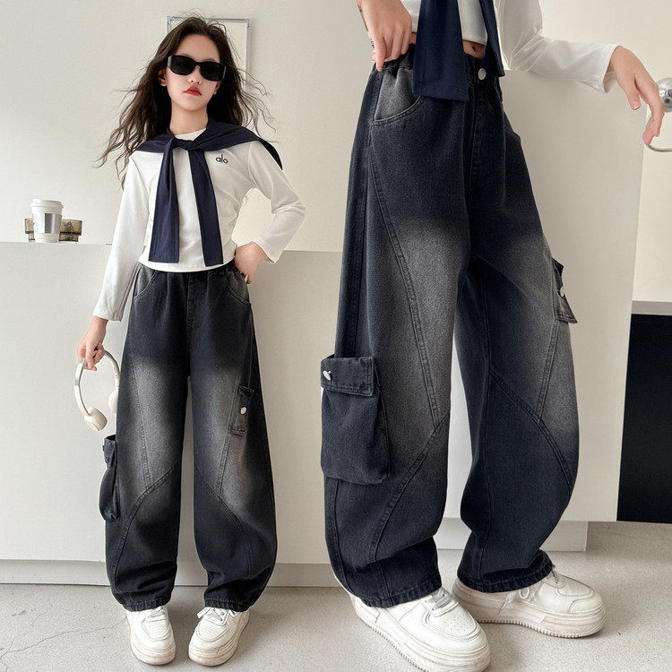 2025新款春秋时尚工装裤女童宽松百搭休闲裤儿童潮酷长裤,淘宝优惠券,粉丝福利购,淘宝优惠卷