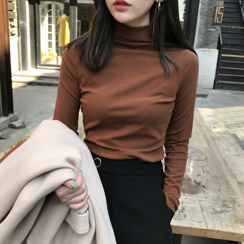 春秋2026新款半高领元熙打底衫女装内搭修身长袖高级感堆堆领上衣 - 图1