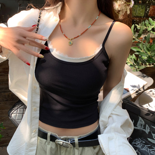 白色假两件蕾丝吊带带胸垫背心女内搭外穿2026春夏新款打底小上衣 - 图2