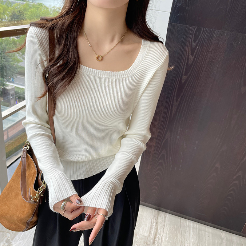 针织衫女早秋季2025年新款高级感修身方领打底衫内搭低领长袖上衣